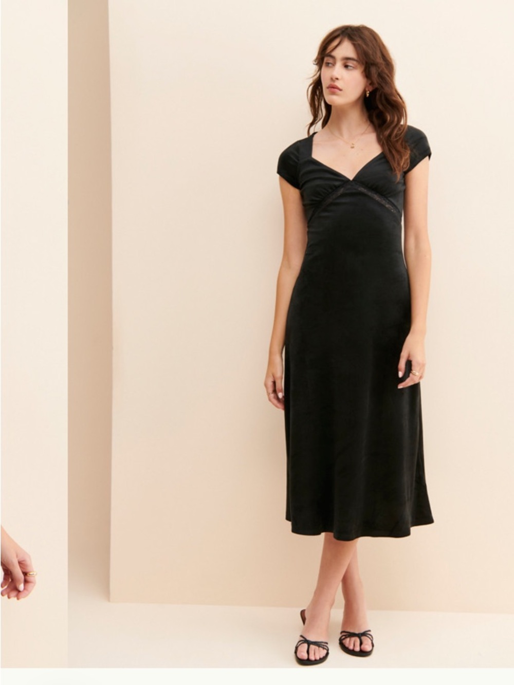 NSR Black Midi Dress with Cap Sleeves